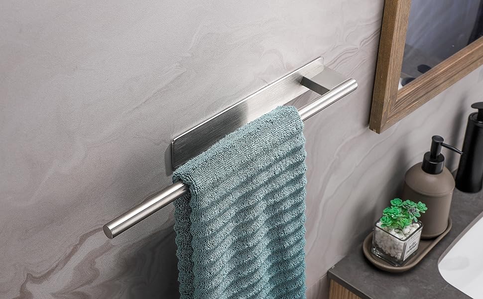 Тримач для рушників без свердління, подвійний, з нержавіючої сталі 304, рушкова рейка з двома кріпленнями, самоклеючий, для ванної кімнати та кухні (#3 Сріблястий)