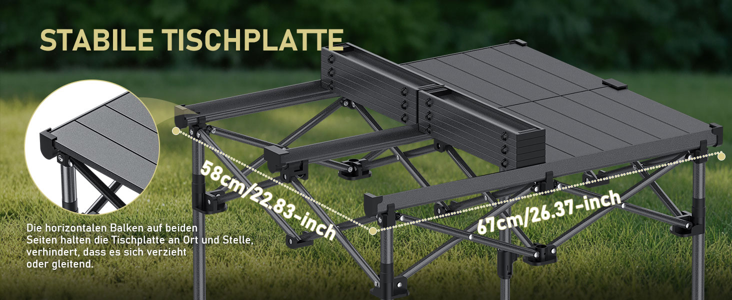 Складний алюмінієвий стіл для кемпінгу Anbte 67x58 см, регульована висота (44/70 см), вантажопідйомність до 150 кг, з сумкою для зберігання