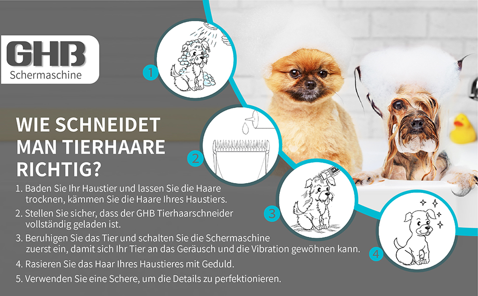 Машинка для стрижки собак та котів Tierhaarschneider - професійна машинка для грумінгу з 6 насадками та акумулятором