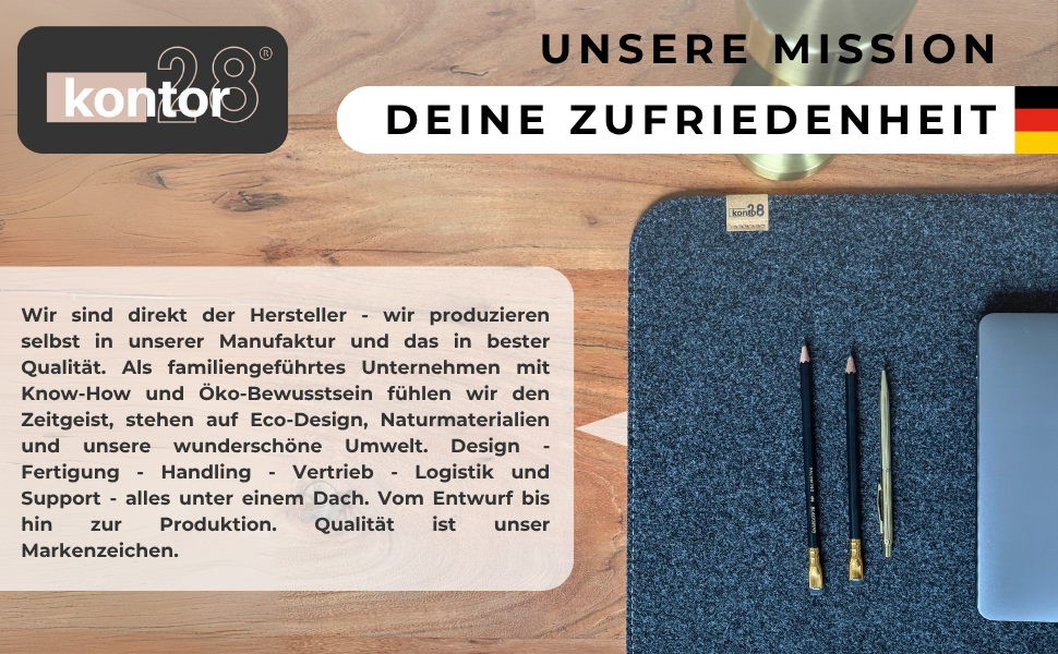 Підкладка на стіл Kontor28® з фетру (Німеччина) 80x37.5 см, сіра. Антиковзка, миється, з переробленого PET-фетру