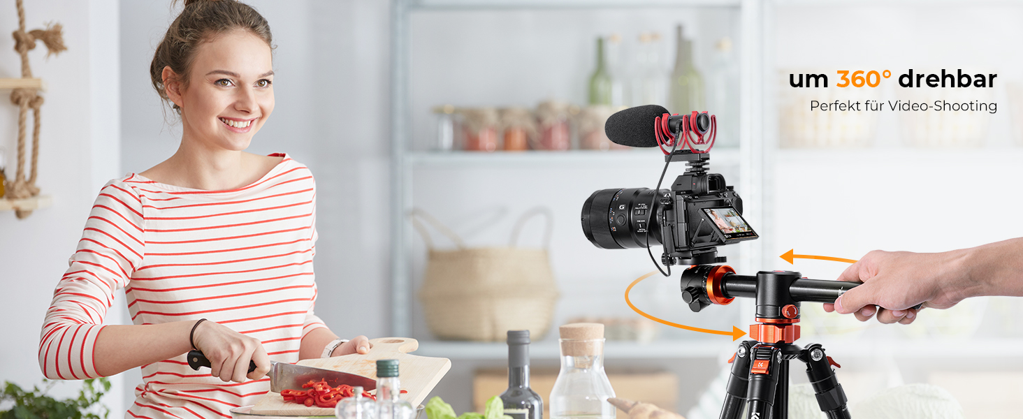 Штатив для камери K&F Concept 170см, T255A4(TM2515T1) з кульковою головкою 360° та функцією однонога штатива, 1/4'' гвинт, компактний туристичний штатив, помаранчевий