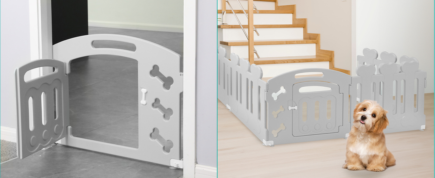 Laufstall для цуценят MAMIZO 60 см: пластиковий загончик з тором, сірий-білий, 5+1 панель