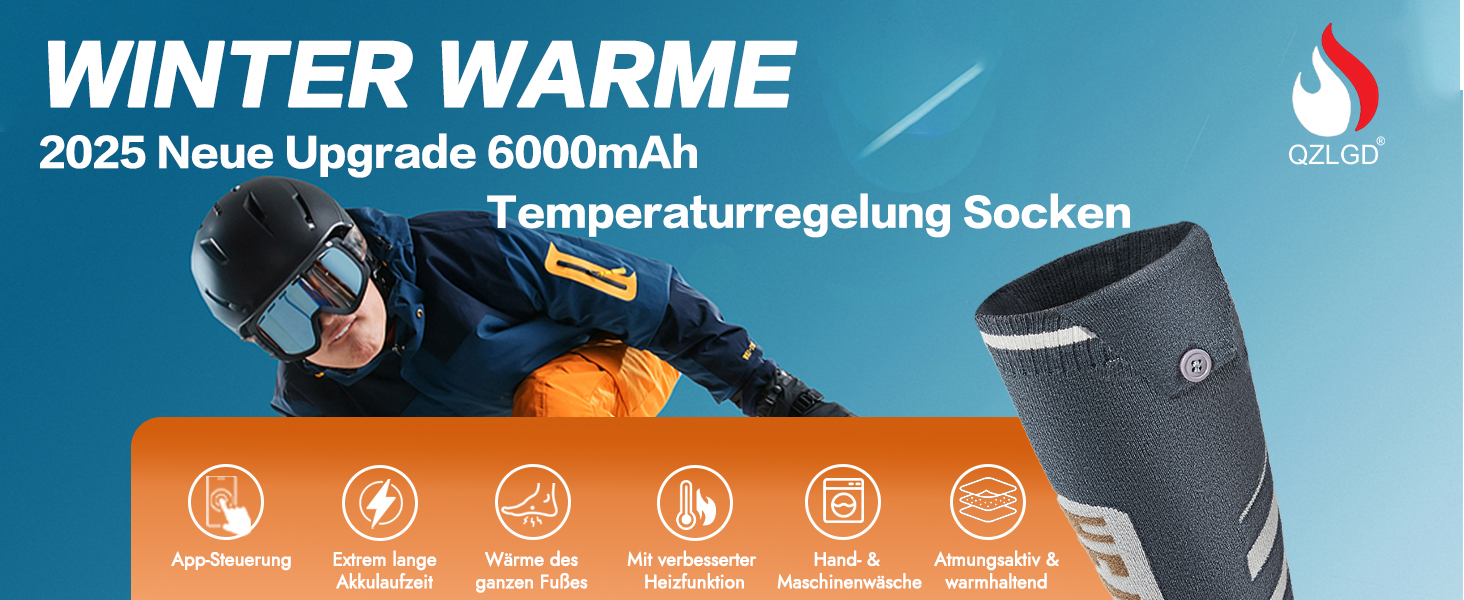 Гріючі шкарпетки для жінок та чоловіків, 5V 6000mAh, керування через додаток, зона нагріву збільшена на 30%, для катання на лижах, активного відпочинку, кемпінгу, походів та мотоциклів, розмір 38-44 EU