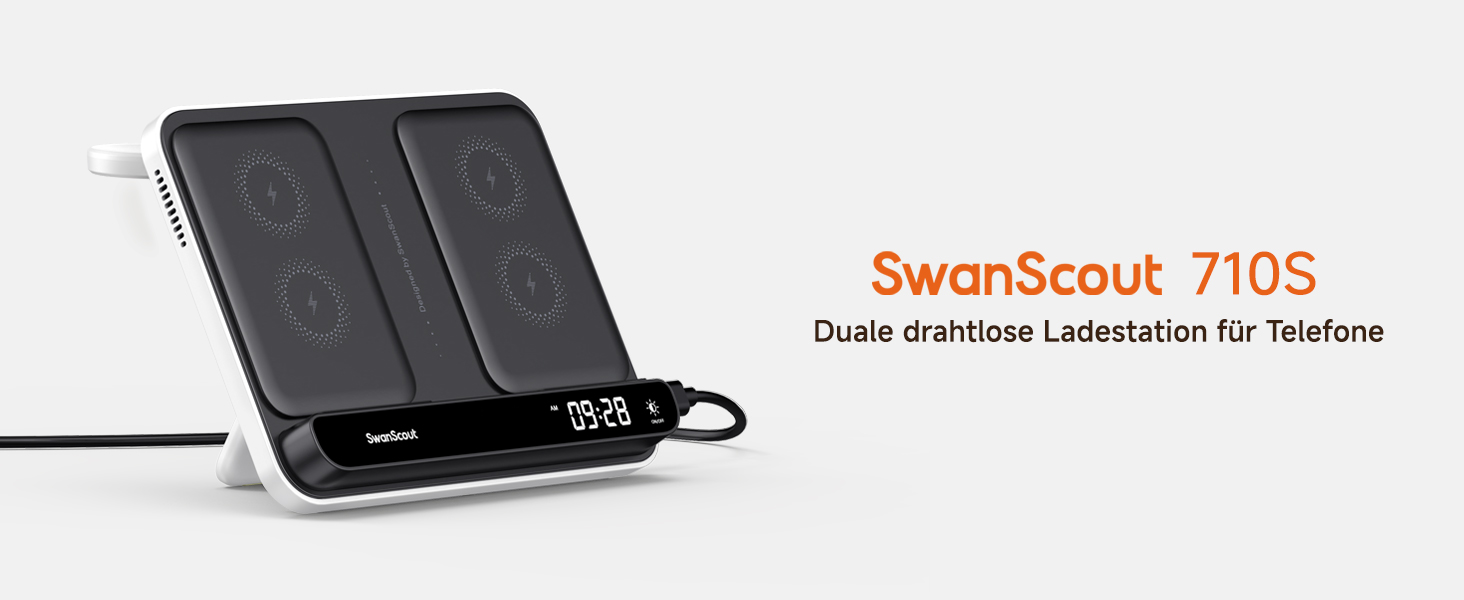 Бездротовий зарядний пристрій SwanScout 710S для Samsung Galaxy S25 Ultra/S25/S24, iPhone 17/16/15, Galaxy Watch 8/8 Classic/7/Ultra