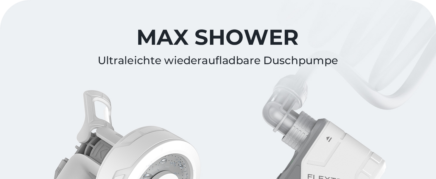 FLEXTAILGEAR Max Shower Portable Camping Ultra-Lightweight Shower with Battery, Portable Outdoor Camping Shower, Travel Shower with Rechargeable USB-C Water Pump, Pet Cleaning, Beach Vacation