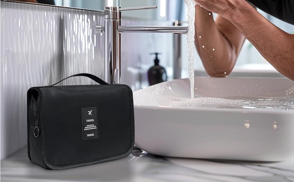 Чоловіча косметичка для подорожей з ручкою, чорна, з кількома відділеннями