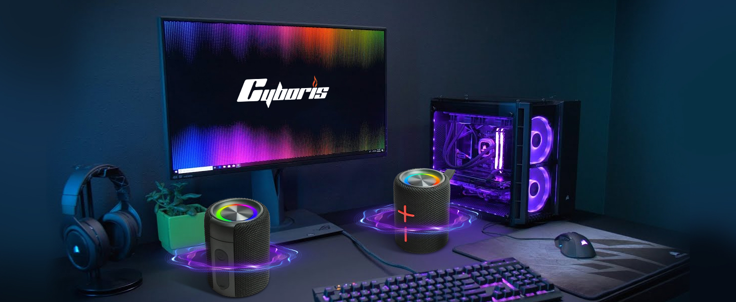 CYBORIS Портативна Bluetooth колонка 2-в-1 з магнітом, 20W, RGB підсвічування, 24 год, IPX6, TWS - для подорожей, вечірок