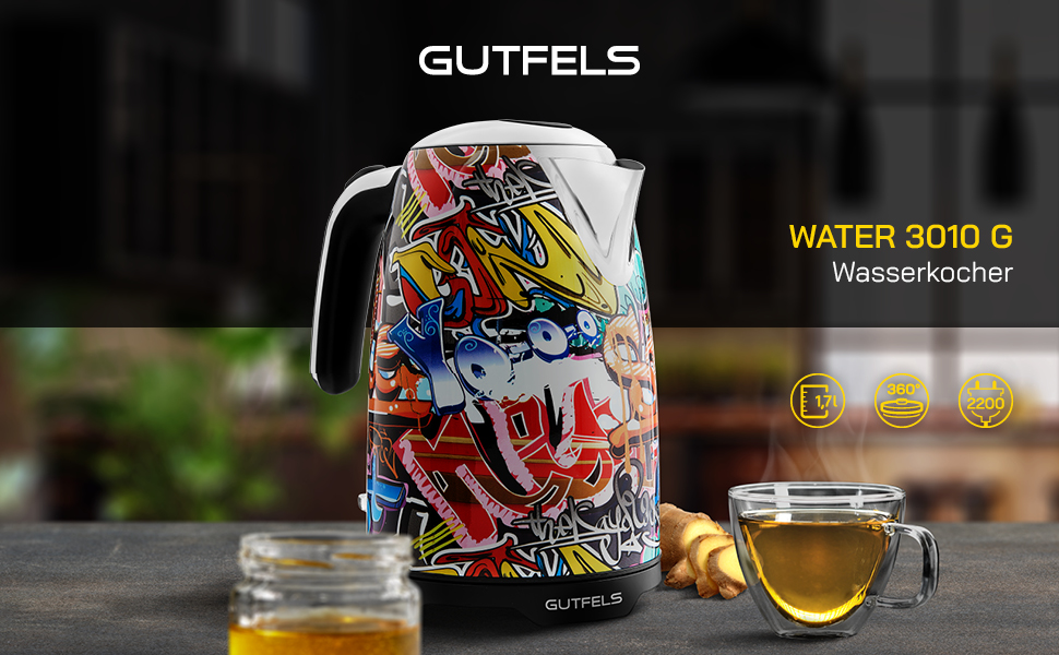 Електричний чайник WATER 3300 C, 1,7 л, 2200 Вт, антинакип, захист від перегріву, чорний (Графіті)