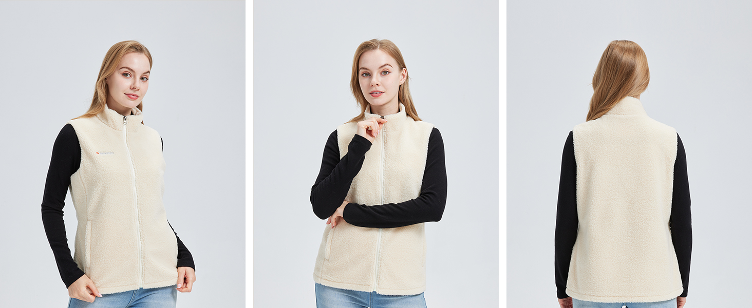 Жіноча флісова електрична жилетка Gokozy з 11 зонами обігріву та акумулятором 7.4V, Sherpa, тепла та затишна жилетка для осені та зими, колір Off-White