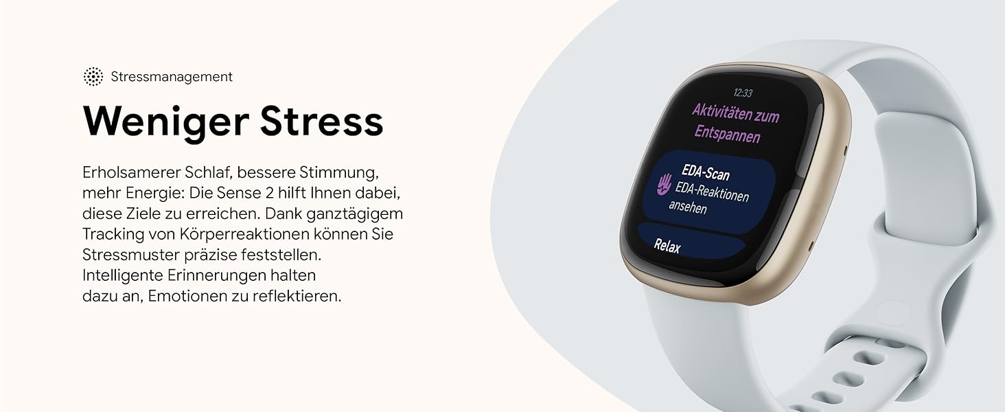 Розумний годинник Fitbit Sense 2 – фітнес-трекер з GPS, EKG та аналізом сну – сумісний з Android/iOS – колір Nebelblau (туманно-блакитний)