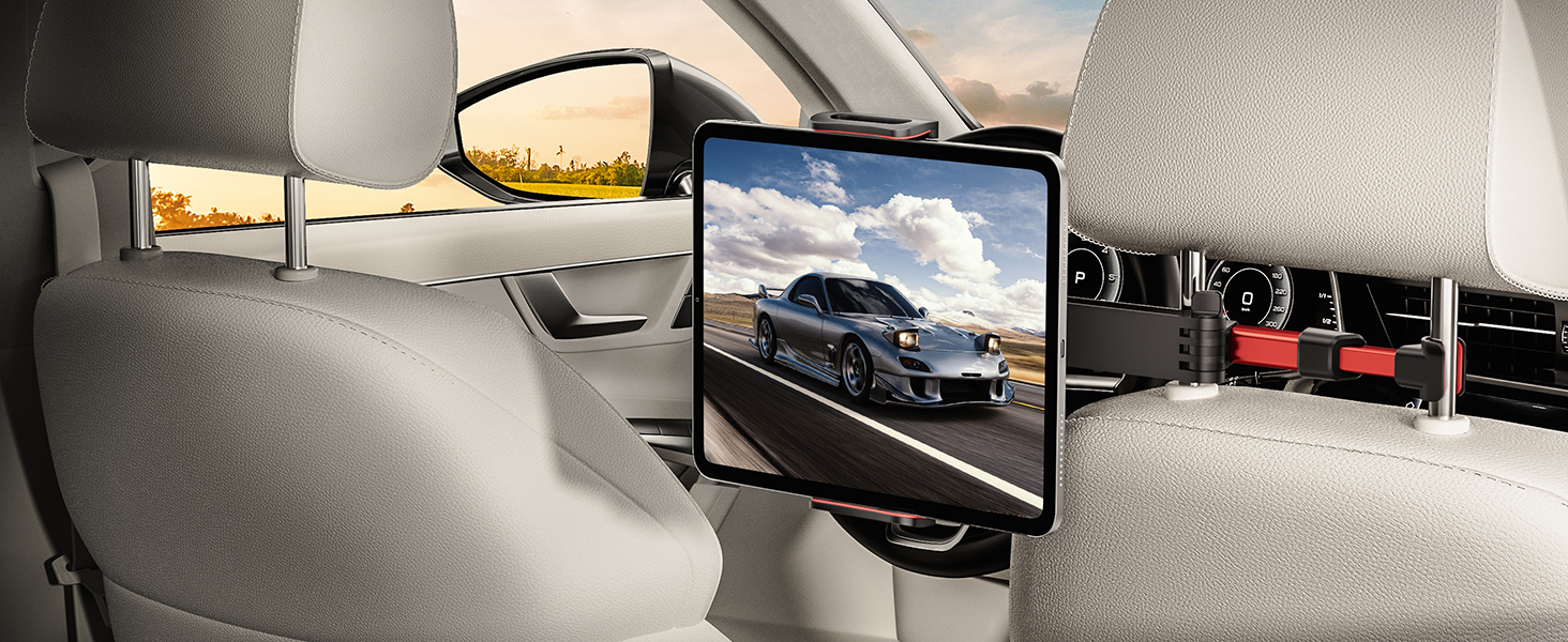 Тримач для планшету в авто TRYONE - кріплення на підголівник, висувний, сумісний з iPad, iPhone, Samsung Galaxy Tab, Kindle Fire HD, Switch (червоний)