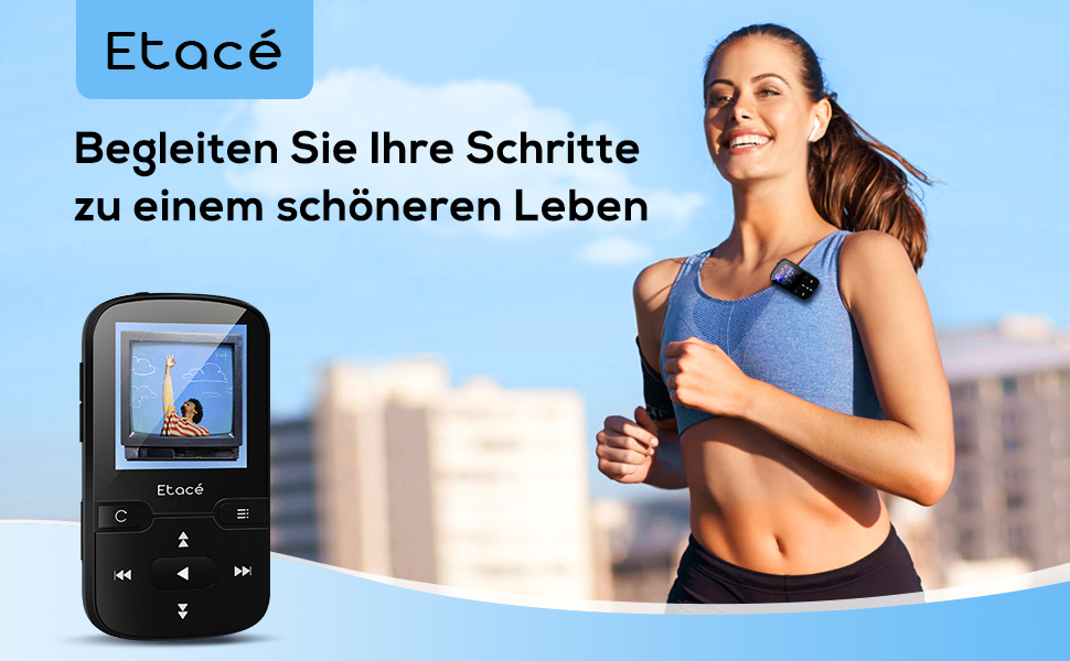 MP3 плеєр Bluetooth 5.3 16GB, Радіо, E-Book, Крокомір, Диктофон, Підтримка MicroSD до 128GB (Чорний)