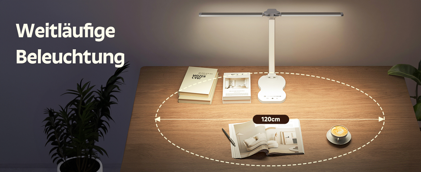 LED лампа настільна з двома руками, 5 кольорів та 10 рівнів яскравості, таймер вимкнення на 45 хвилин, сенсорне керування, для навчання (біла)