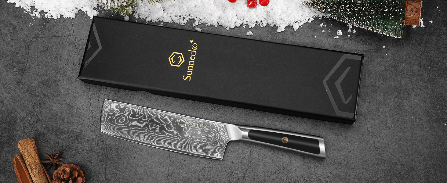 Sunnecko Nakiri 18 см – дамаський кухонний ніж, гострий багатофункціональний азійський ніж із дамаскої сталі з ергономічною ручкою для дому та кухні