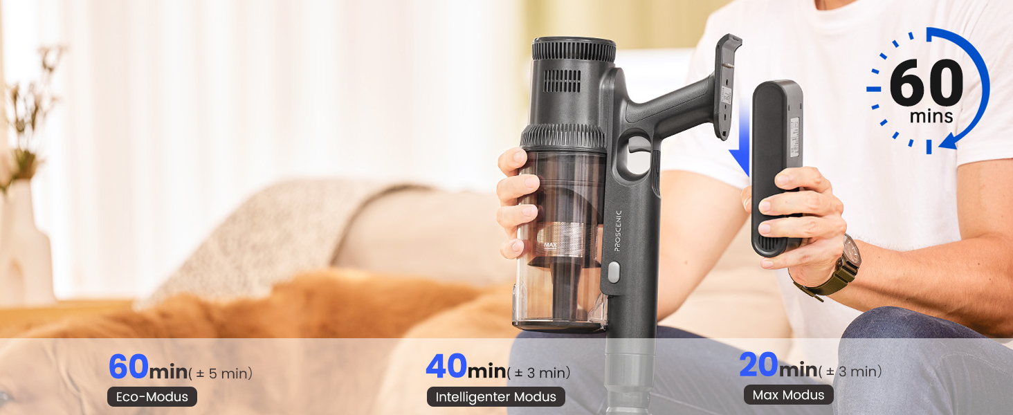 Бездротовий пилосос Proscenic P11 з функцією миття підлоги, 45KPA, 550W, 60хв, сірий