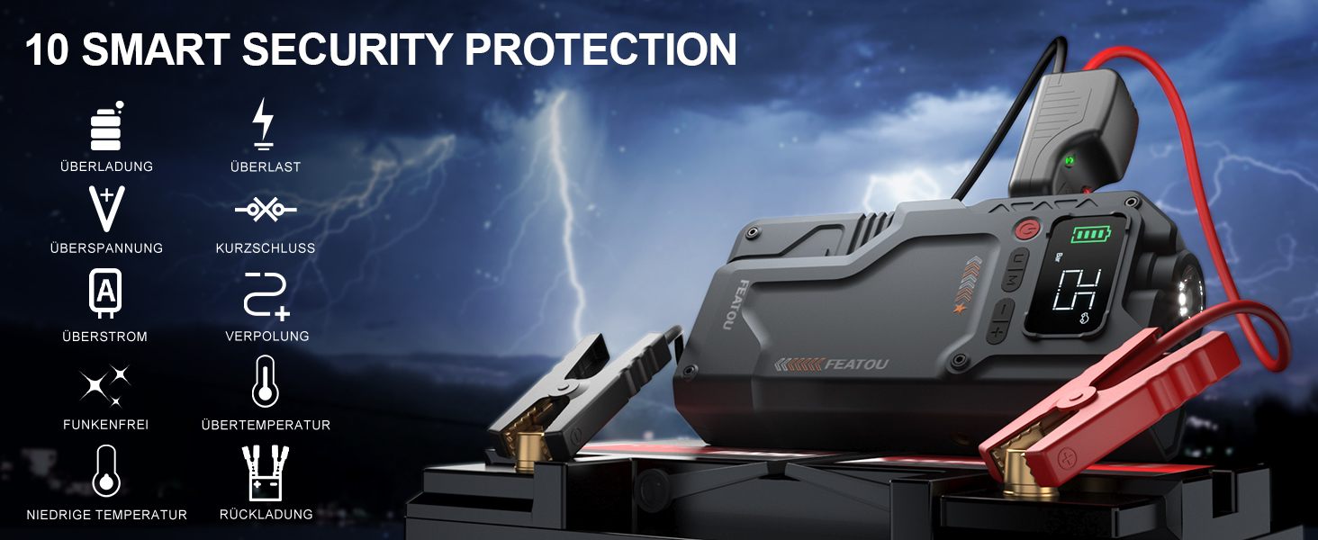 Powerbank для автомобіля Starthilfe з компресором 150PSI, 6000A, 12V, для бензинових та дизельних авто (до 10л), QC3.0, LCD, ліхтарик