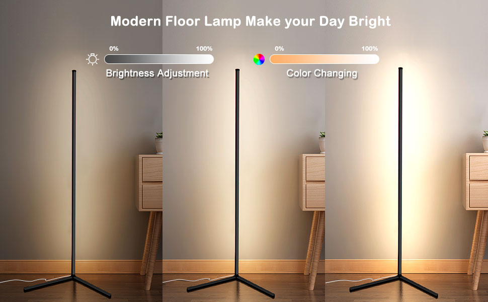 LED-підлогова лампа DeeprBling для вітальні, 165 см, кутова RGB, з регулюванням яскравості, пультом та додатком, 16 мільйонів кольорів, музичні режими, DIY-режим та таймер для спальні, ігрової кімнати, офісу, читального залу. Трикутна основа.