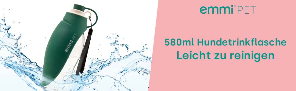 Турбувачка для собак Emmi-pet 600 мл з контейнером для корму 150 мл – портативна пляшка для води та їжі для собак, ідеальна для подорожей, прогулянок та активного відпочинку. Гігієнічна, легка в очищенні. Аксесуар для собак. Зелений колір, 580 мл