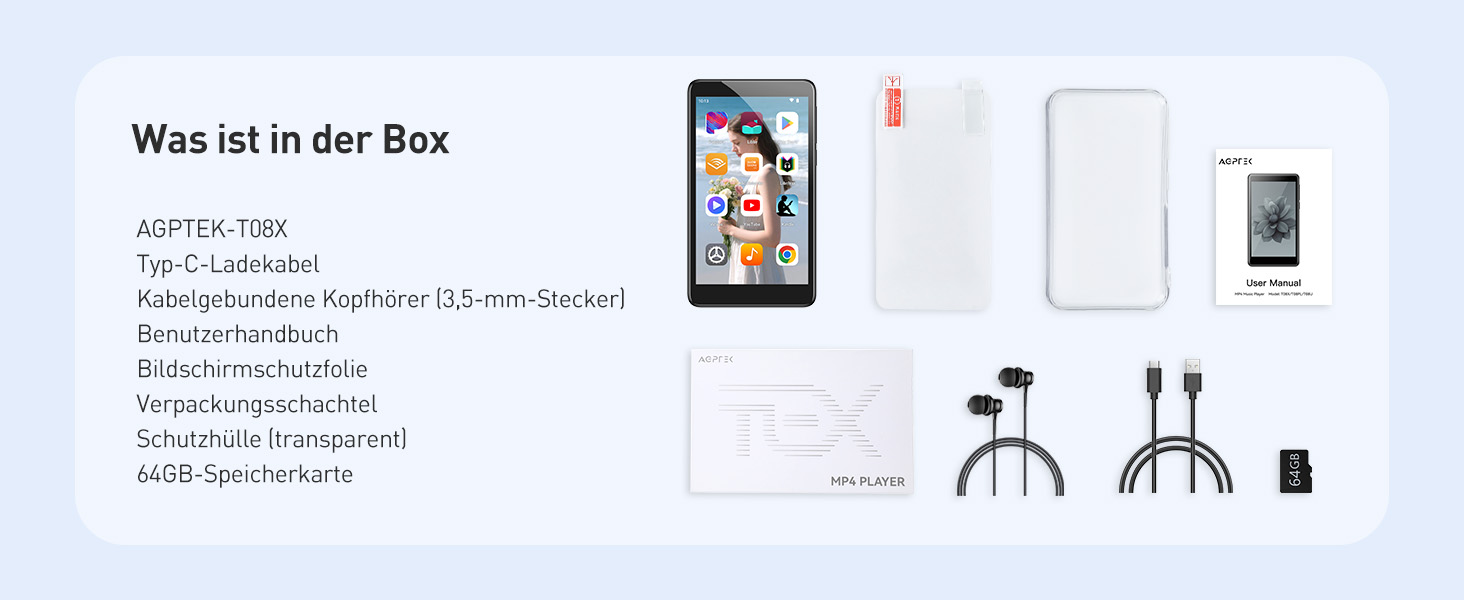 MP3 плеєр AGPTEK з Bluetooth та Wi-Fi, Android 14, 4