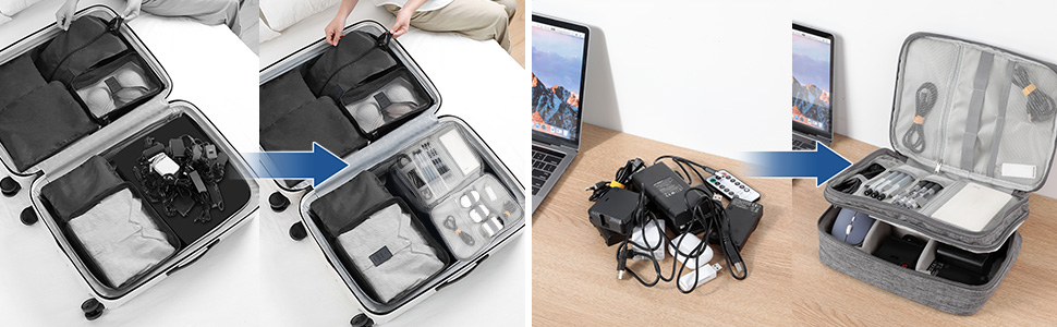 Органайзер для кабелів AiQInu: універсальна дорожня сумка-кубик, 3 шари, водонепроникний, для кабелів, power bank, USB, SD карт (сірий)