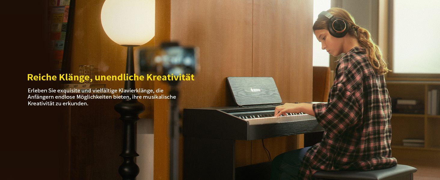 Цифрове піаніно Donner DDP-95 для початківців з 88 важними клавішами, підключення Bluetooth, LCD дисплеєм 11*5 см, 610 тембрів, 600 ритмів, 3 навчальні режими, чорний колір