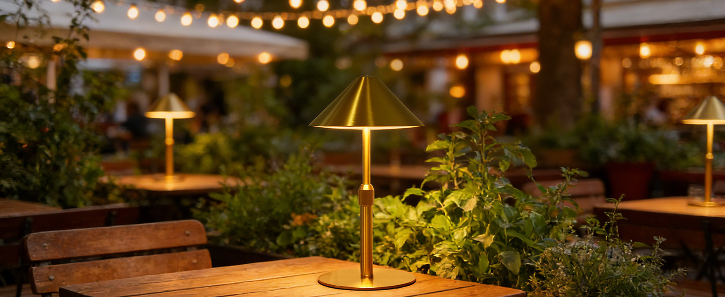 Нічник бездротовий акумуляторний Wiederaufladbare для вітальні, спальні, їдальні - Gold (латунь) з лампочкою, димуванням, сенсорним керуванням, 3-в-1