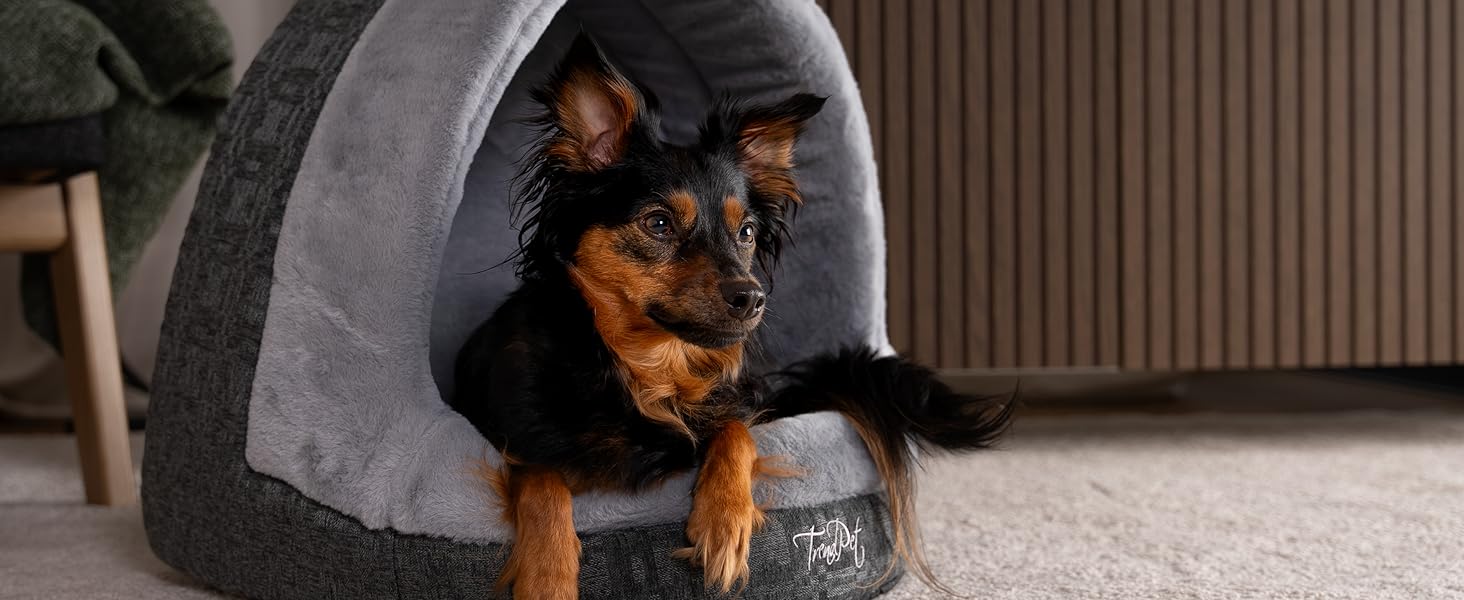 TrendPet LunaHome: затишна печерка-лежанка для собак та котів сірого та бежевого кольорів