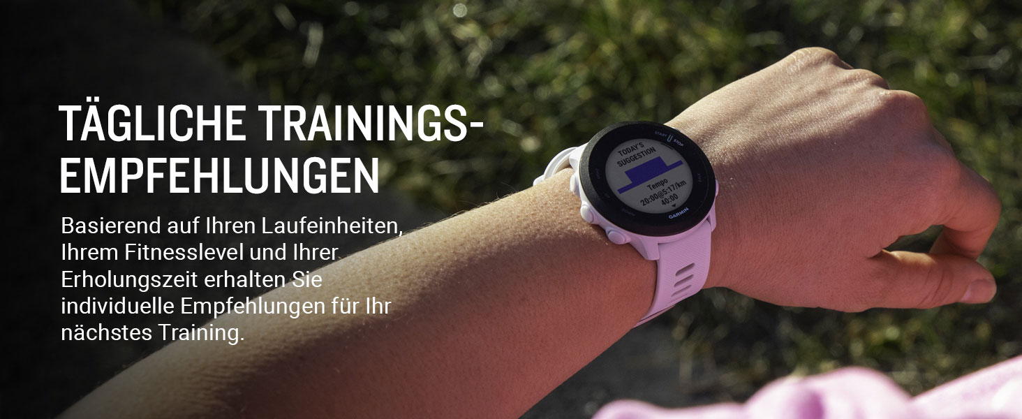 Garmin Forerunner 55 – GPS-годинник для бігу з кольоровим дисплеєм, що завжди активний, щоденними рекомендаціями для тренувань, прогнозом часу пробіжки, спортивними додатками, чорного кольору та з акумулятором до 14 днів. Single