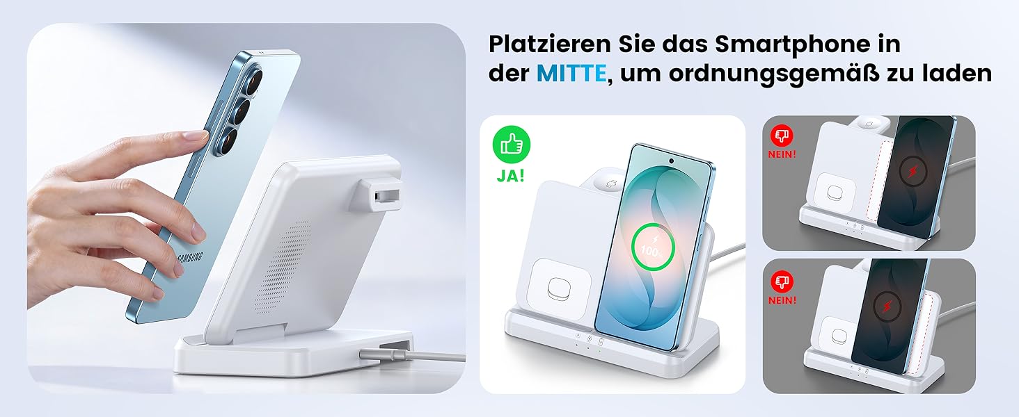 Бездротова зарядка 3-в-1 EGV для Samsung Galaxy S26 Ultra/S25/S24, Z Fold/Flip 7/6, Buds та Galaxy Watch Ultra/8/7 - Біла