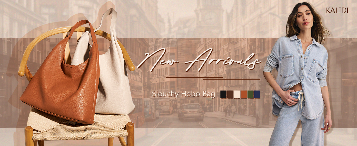 Сумка жіноча KALIDI Shopper Hobo з PU шкіри, вінтажна сумка-тоут з кнопкою, велика для роботи, навчання, повсякденного використання (коричнева)