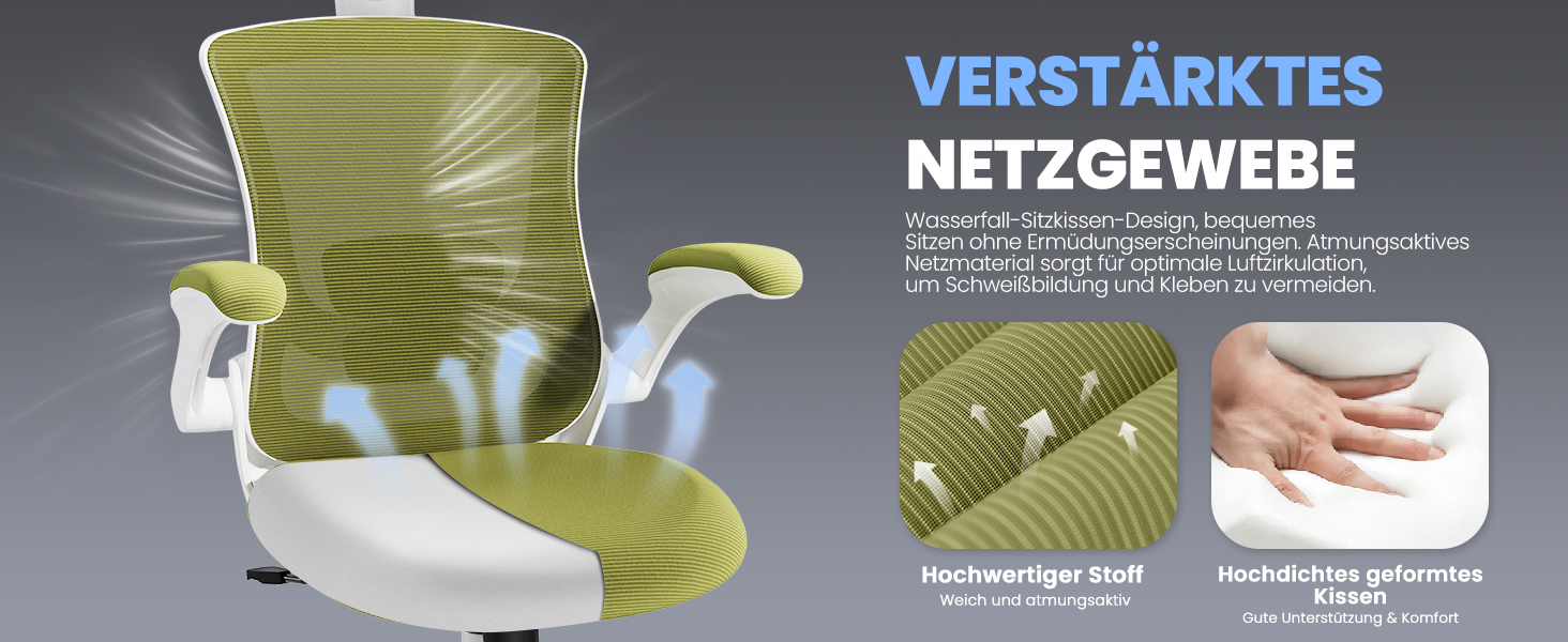 Офісне крісло Colamy з ергономічною підтримкою спини, регульованою підголівником та поперековою підтримкою, поворотне, (Зелений, Classic)