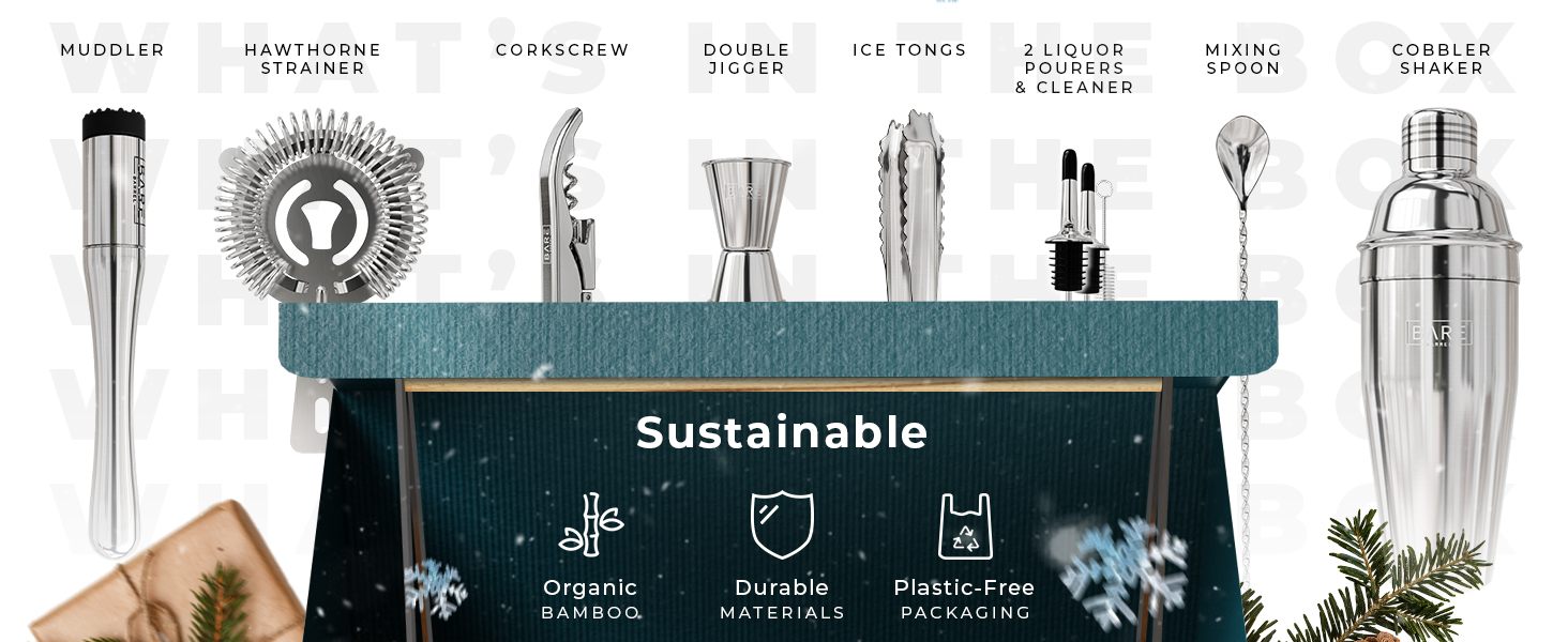 Набір бармена для приготування коктейлів Rose Gold 24oz: 12 предметів, дерев'яний підставник, рецепти, професійний барний аксесуар