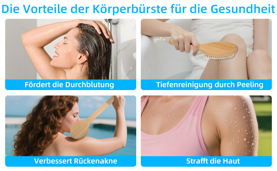 Набір з 2 шт. щітки для сухого масажу тіла, щітка для спини та душу з довгою ручкою, щітка для лімфодренажу, натуральна щетина для пілінгу та лімфодренажу, масажна щітка для тіла