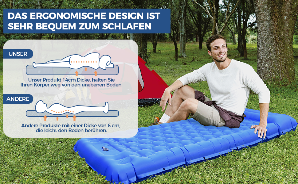 Self-Inflating Camping Mat with Built-in Foot Pump & Pillow - Waterproof Air Mattress for Hiking, Beach, Travel, Tent (Blue) - 3 Pack
