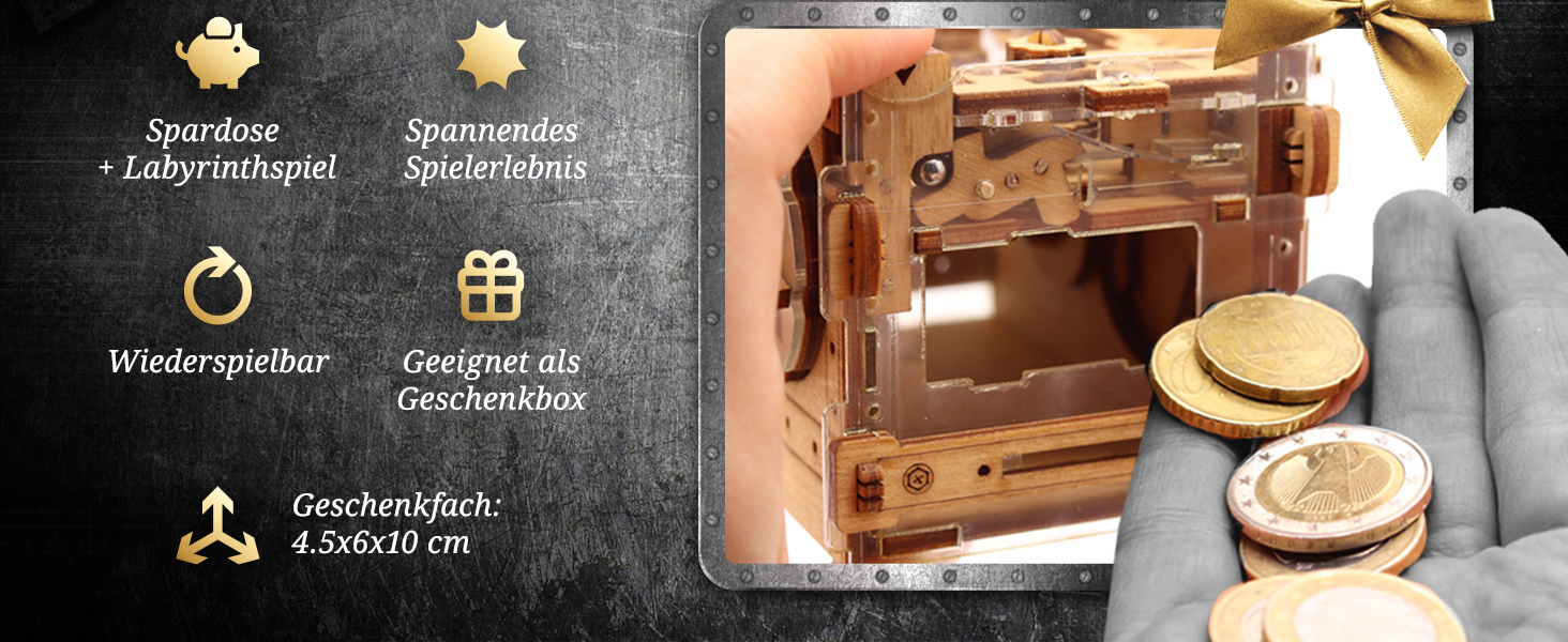 3D головоломка iDventure Amazeing Safe – дерев'яна скринька-скарбничка, сейф-лабіринт, подарункова квест-скриня для грошей, escape room для дорослих, чоловічий подарунок