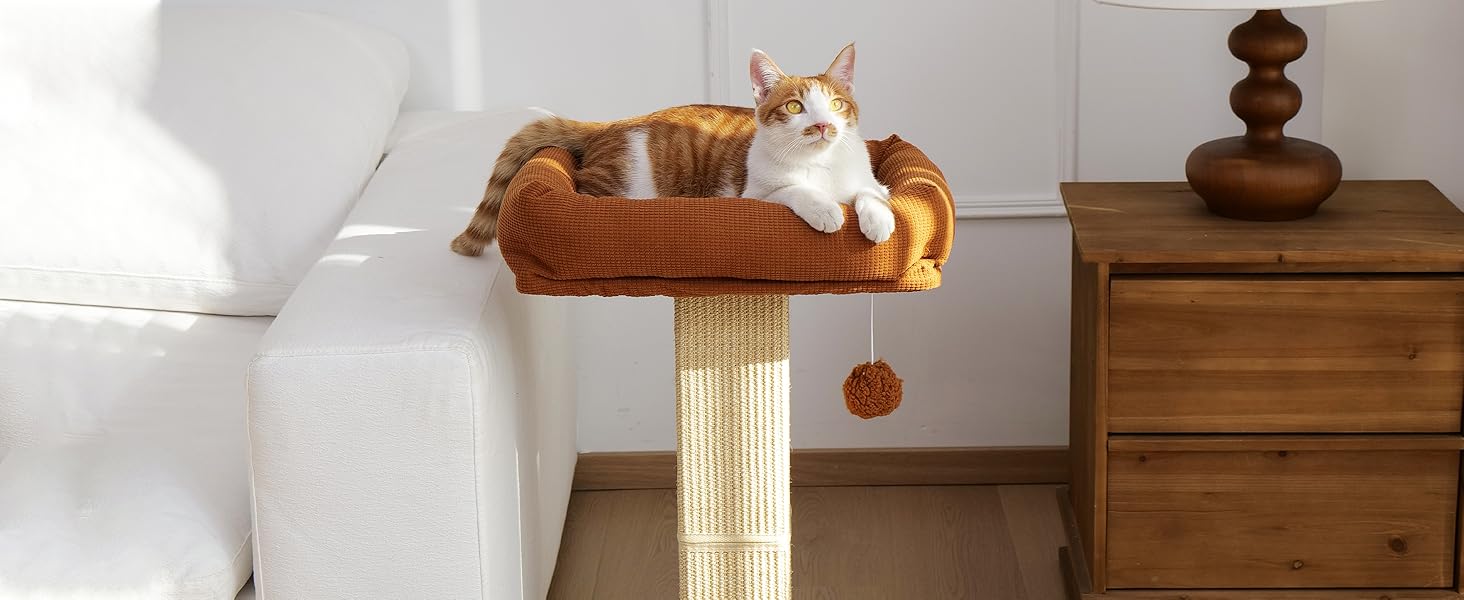 Дерево для котів FUKUMARU, 73 см, з платформою 46 x 36 см, ретро-стиль, з місцем для відпочинку, великий краш-тур з ліжком, з натурального сизалю та масивного дерева. XL