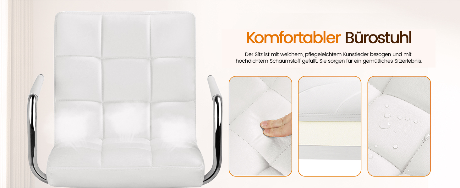 Офісне крісло Yaheetech з регулюванням висоти та знімними підлокітниками, штучна шкіра, білий колір