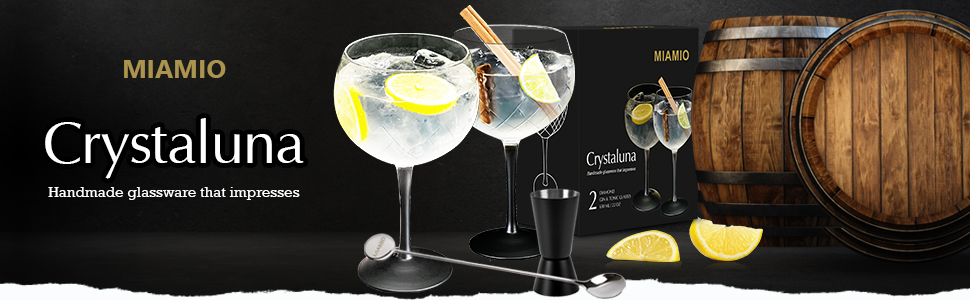 Набір Gin Tonic Glass Miamio Crystaluna (2 шт.) 650 мл: келихи для джину та коктейлів + мірний стакан та ложка