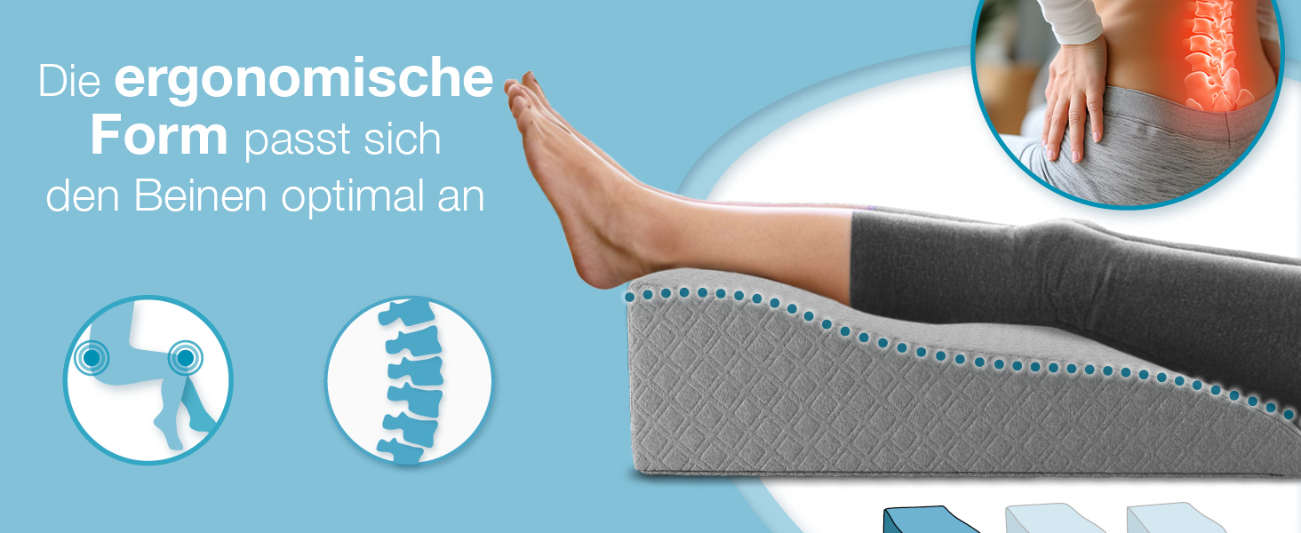 Подушка для ніг ELONEO з ефектом пам'яті (Memory Foam) для розвантаження та підняття ніг, знімний чохол, 68x40x16 см, сіра