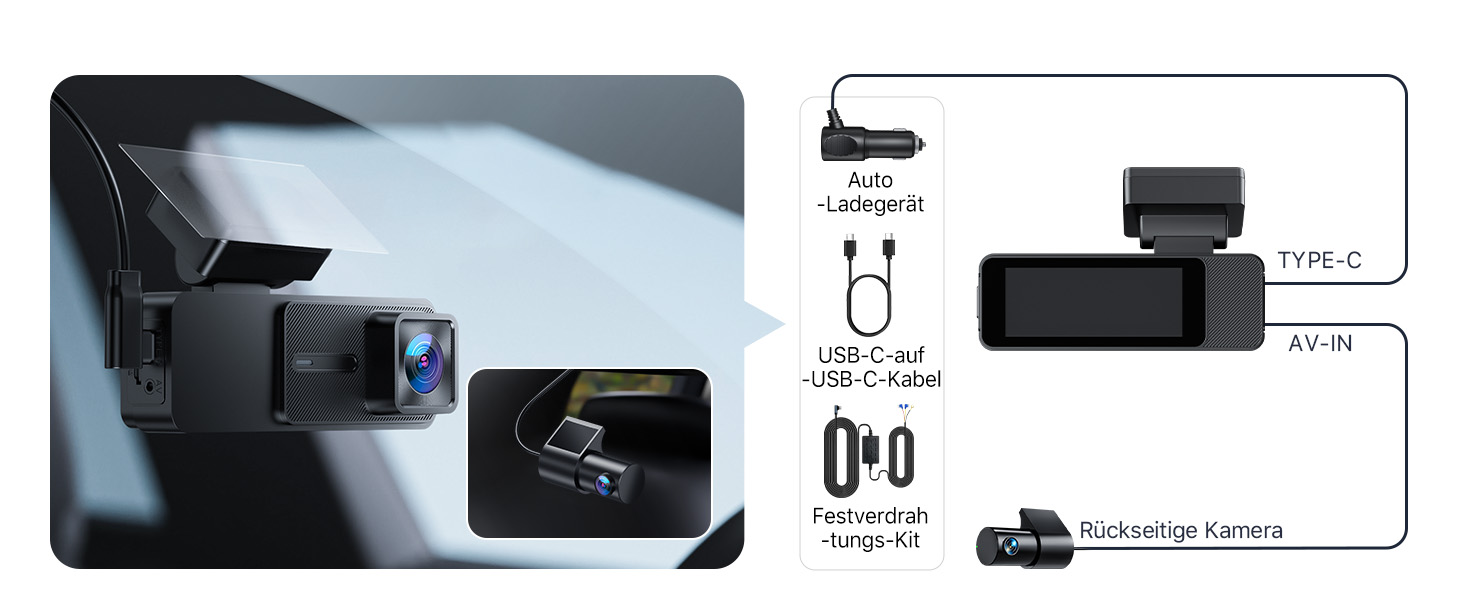 Відеореєстратор GKU Dashcam Auto: 4K/2.5K, GPS, Wi-Fi, Dual, 64GB, Паркування, WDR, 170° Кут огляду, G-сенсор, Loop, Макс. 256GB, Чорний