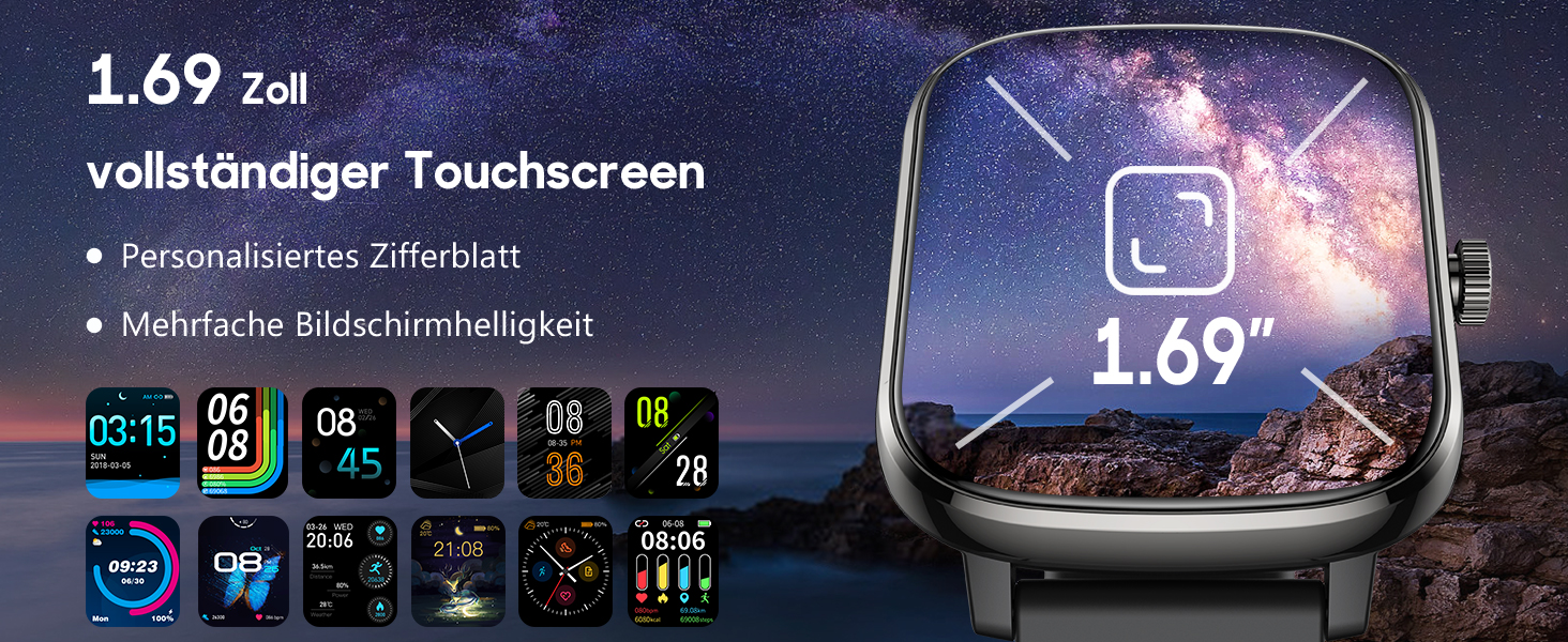 Смарт-годинник KALINCO для дітей та чоловіків, 1.69” з моніторингом серцевого ритму, сну, крокоміра та сповіщеннями про дзвінки/повідомлення. Чорний