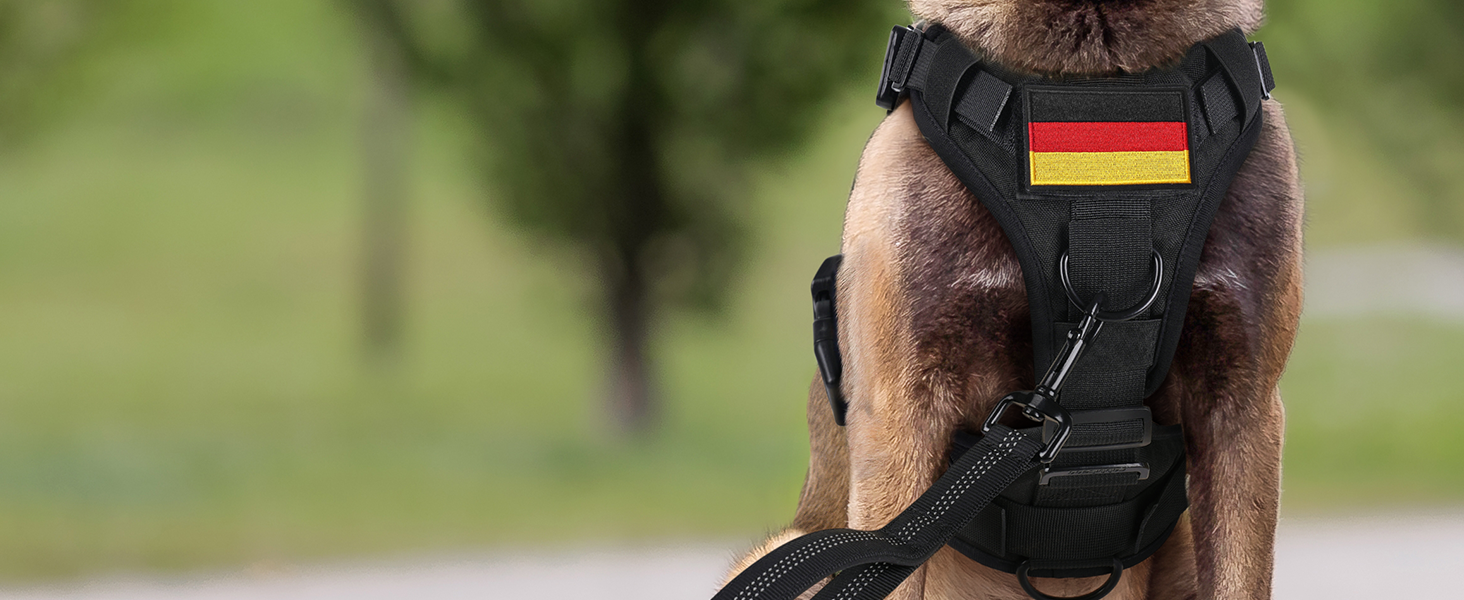 Шлейка для собак Rabbitgoo для великих собак без натягу, тактична нагрудна шлейка з MOLLE, металеві пряжки, дихаюча, військова, чорна, розмір L (1 шт.)