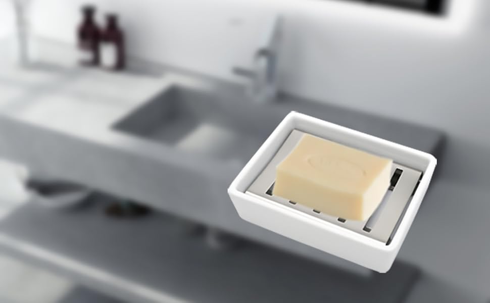 Миска для мила Lofekea з кераміки та нержавіючої сталі, двошарова мильниця для ванної та душу