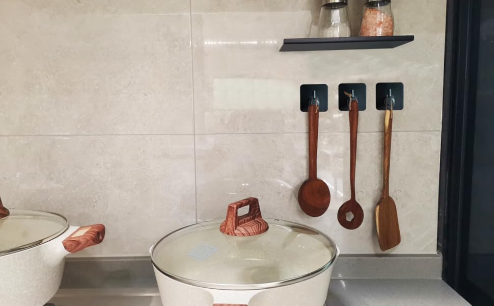 Набір гачків для рушників 6 шт. самоклеючі, з нержавіючої сталі, без свердління, для ванної, туалету, кухні, офісу (чорний)