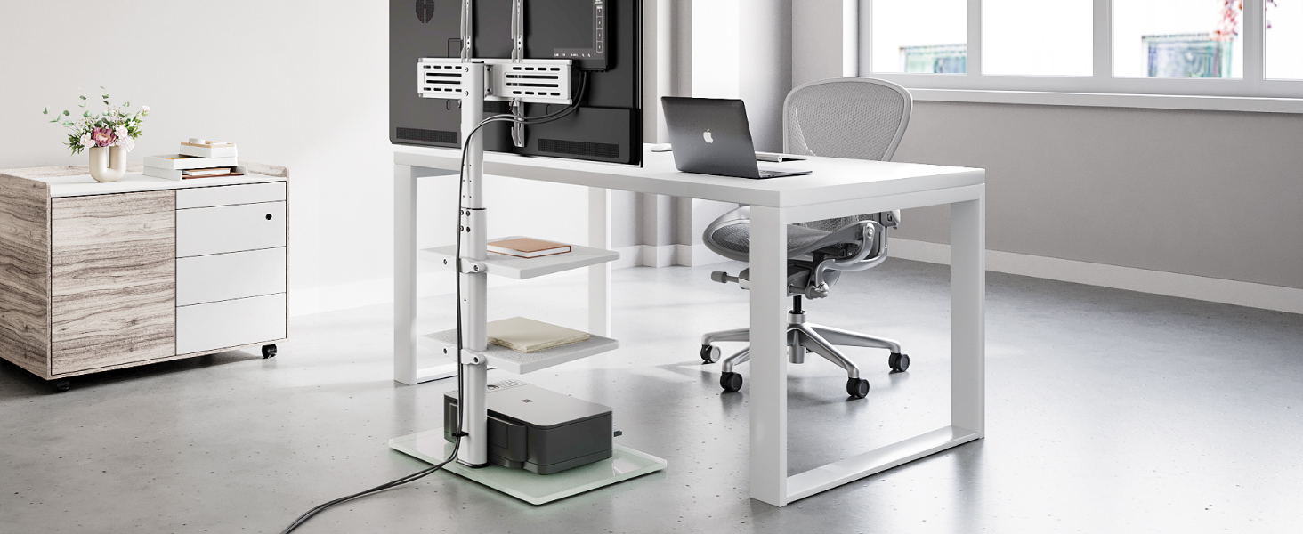 Підставка для телевізора FITUEYES біла, на підлогу, поворотна, регульована по висоті, для телевізорів 32-60 дюймів (плоских та curved), до 30 кг, VESA 600x400