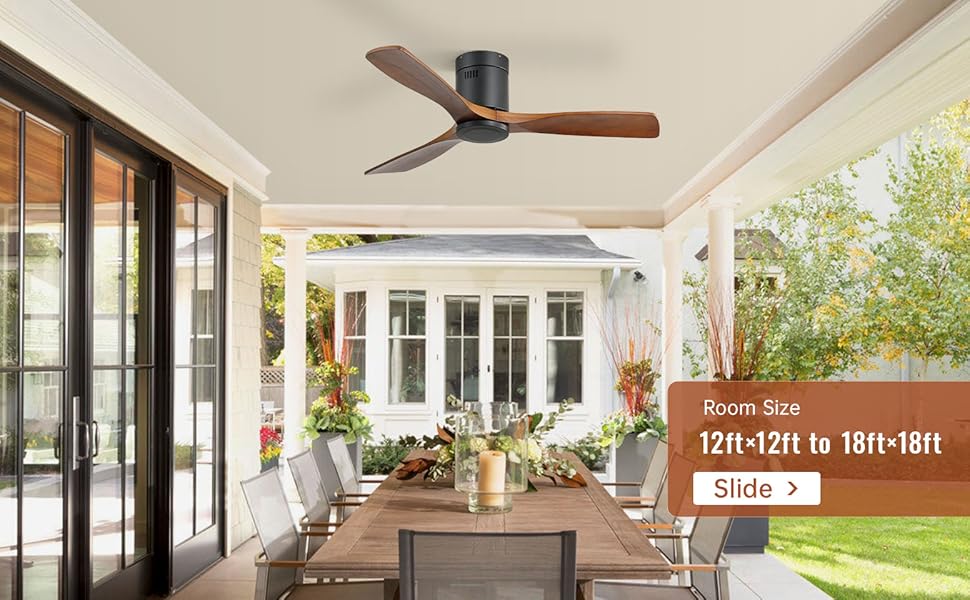 Стеляний вентилятор Sofucor з пультом керування, дерев'яний вентилятор з 3 лопатями, 132 см, тихий, 6 швидкостей, таймер, DC двигун, режим літо/зима для спальні без освітлення + монтаж врізний, темне дерево