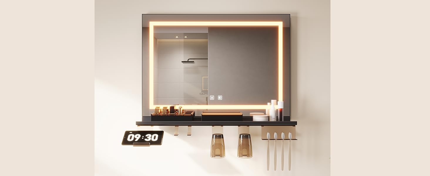 Дзеркало для ванної кімнати SONNI з підсвічуванням 60x40 см, IP44, білий (70x50 см, темно-сірий + рамкове підсвічування)