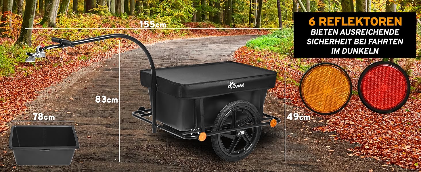 Причіп для велосипеда SAMAX 70 літрів / 60 кг - вантажний причіп з пластиковою ванною, чорний (90л / 80кг, для гірських велосипедів)
