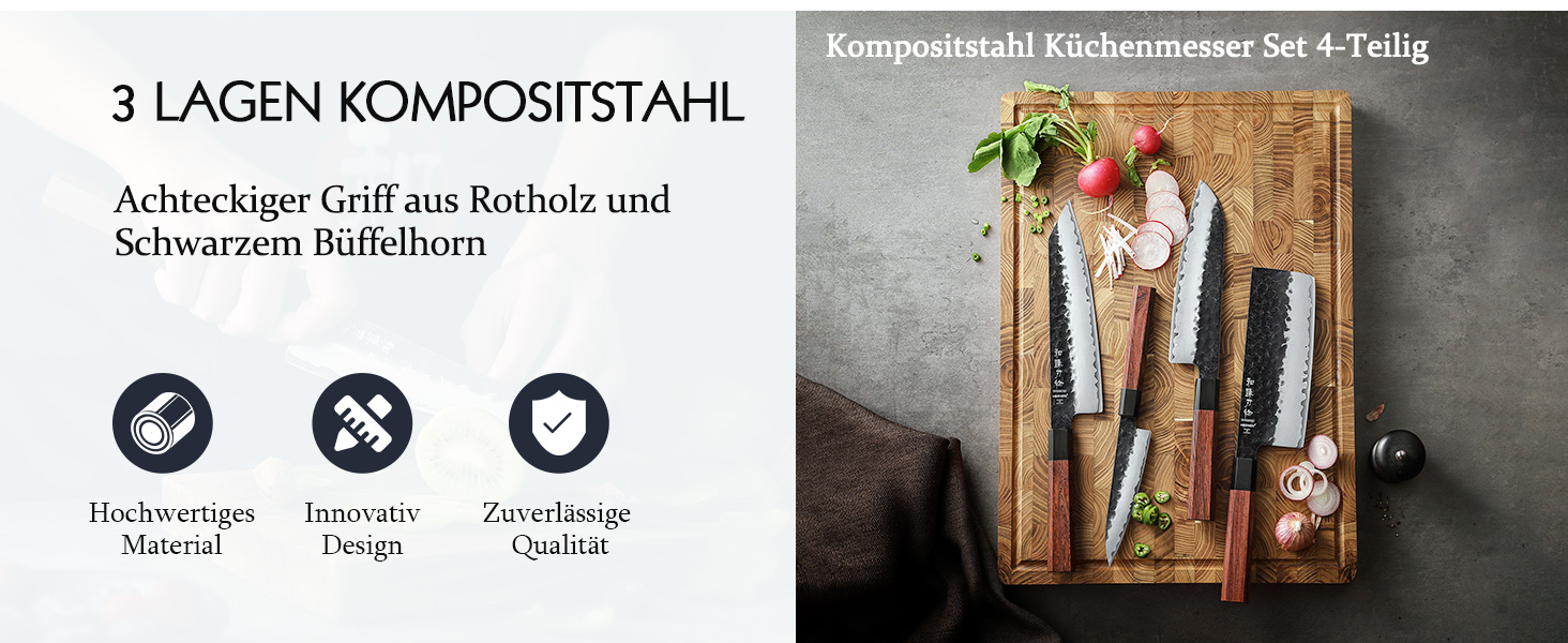 Ніж кухарський Santoku HEZHEN 18,5 см, сталь Дамаск, японський стиль Gyuto, дерев'яна рукоятка