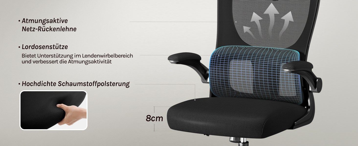 Офісний стіл Woltu: ергономічний крісло з регульованою підголівником, обертовими підлокітниками та підтримкою попереку. Крісло для офісу, витримує до 150 кг, чорний